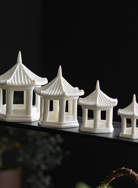 德化陶瓷花艺摆件枯山水沙盘鱼缸流水造景古建筑S物凉亭装饰品配