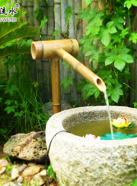 竹流水摆件 竹子装l饰造景 鱼缸石槽石钵 水景 园林庭院竹子流水