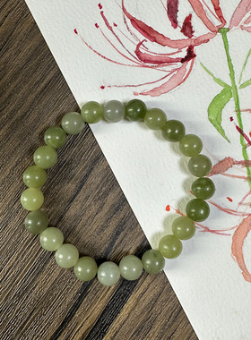 女士天然青玉手串单圈青提青色玉石玉髓手链真品小尺寸珠子手饰女