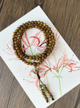 天然绿檀木手串男女多圈叠戴国风禅风手链108颗佛珠念珠长款手持