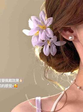 新中式花朵发簪氛围感度假发卡