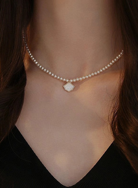 贝壳珍珠项链女小众设计感高级法式扇贝吊坠颈链百搭法式爆款项