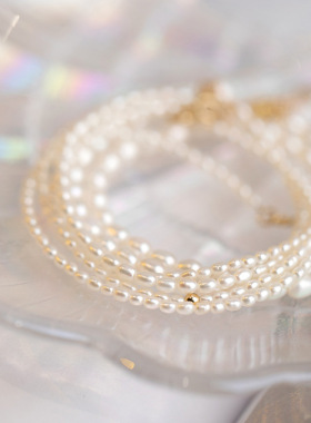 天然淡水小米粒珍珠手链女轻奢感细小珠小众设计感14k金手链