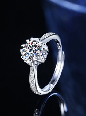 s925纯银莫桑石戒指女欧美简约百搭戒子求婚结婚指环饰品