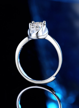 s925纯银莫桑石四爪戒指女时尚轻奢扭臂花蕾指环戒子直播货源正品