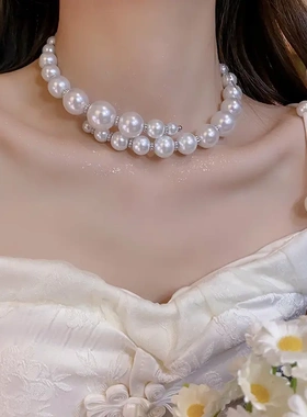 新品珍珠不规则项链法式复古高级感锁骨链轻奢气质百搭饰品女