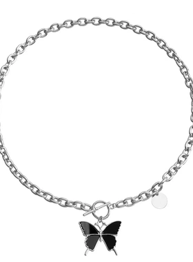 欧美饰品 简约黑色仿贝母项链 气质金属粗铝链毛衣链义乌