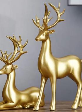 高档金鹿摆件欧式金色麋鹿创意酒柜家居客厅电视柜玄关现代家居
