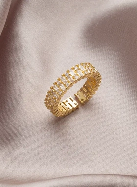 2025新款轻奢高级感锆石戒指女小众设计时尚个性食指戒开口可调节