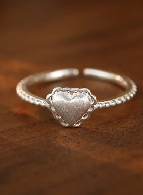 s925银韩系甜美蕾丝爱心戒指女小众轻奢ins风食指环可调节