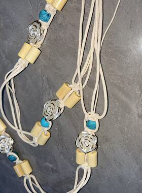 波希米亚风腰带白色山茶花