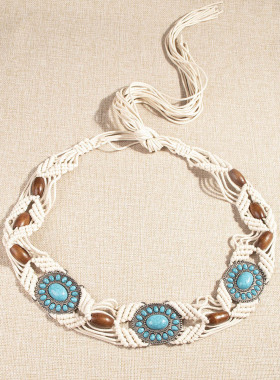 绿松石树脂珠子编织民族风女腰绳