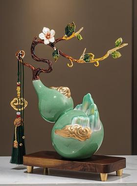 珐琅彩山峰福禄葫芦摆件招