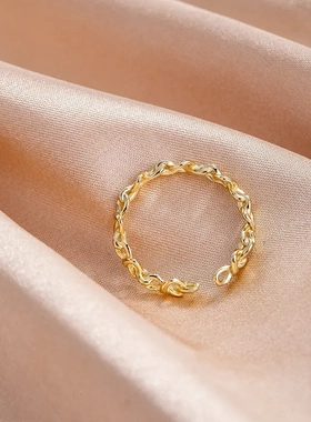 s925银韩版高级感爱心交织戒指女个性轻奢小众设计开口指环