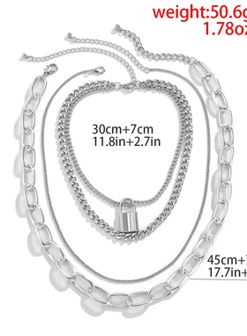 欧美饰品 朋克复古重工金属锁形项链女 嘻哈几何十字链条项饰