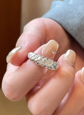 韩国编织纹路麻花锆石开口戒指个性冷淡风食指戒简约高级感手饰女