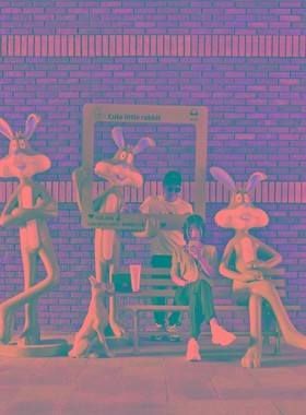 大型户外卡通网红兔子玻璃钢雕塑商场广场拍照打卡装饰落地大摆件