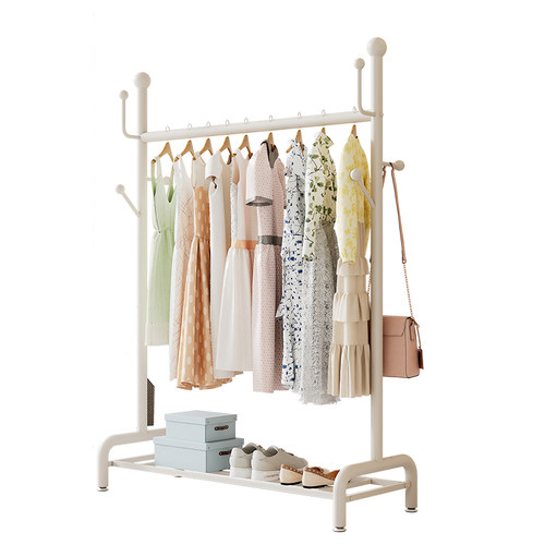 衣架落地式折叠单杆晾衣架卧室内小型挂衣架客厅奶油白Y简易衣帽 - 图3