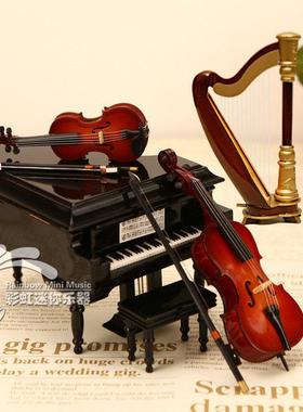 咖啡色迷你钢琴模型三角竖式摆件音乐盒八音盒送老师男女朋友礼物