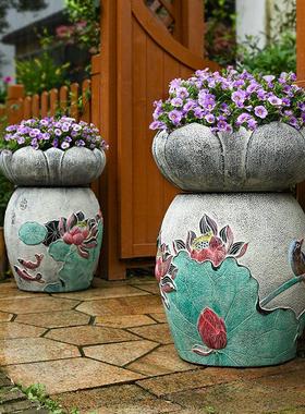 新中式花园庭院布置民宿造景装饰休闲农场小院子景观花盆景底座摆