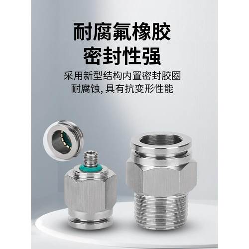 304不锈钢气管快速接头快插气动快接螺纹气嘴直通对接元件PC16-04 - 图2