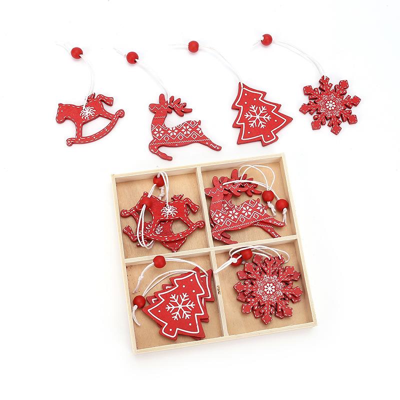 圣诞节装饰品 盒装木质圣诞挂件 雪花圣诞树麋鹿挂饰 木质工艺品 - 图1