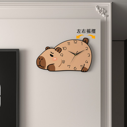卡皮巴拉挂钟客厅创意装饰时钟挂墙静音摇摆挂表家用新款石英钟表 - 图3