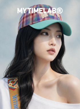 MYTIMELAB摩太潮玩MONITA贴贴棒球帽美式男女格纹刺绣字母秋冬款