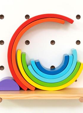 新疆包邮木工小舅 洞洞板彩虹积木装饰摆件 北欧风木质拼搭玩具叠