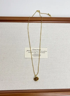 美拉德虎眼石钛钢不掉色项链女轻奢小众复古高级感毛衣链配饰吊坠