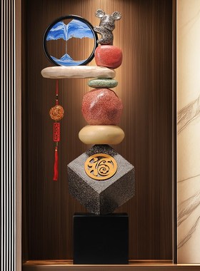 入户玄关石来运i转流沙画摆件客厅高端大气上档次细长竖高装饰品