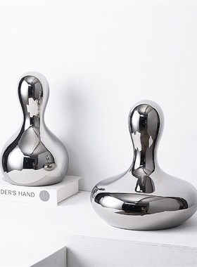 北欧现代简约轻奢电镀银陶瓷水滴保龄球样板间售楼处X客厅软装饰