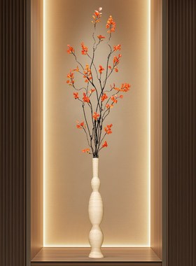 玄关入户细高花瓶摆件高级感家居客厅电视柜迎客松V花艺花器装饰