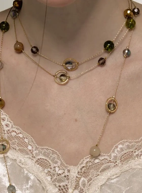 复古轻奢小众气质法式长款水晶项链缠绕式叠戴锁骨链高级感饰品女