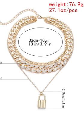 欧美饰品 朋克粗链条镶钻古巴链手饰 嘻哈个性锁形吊坠手链女