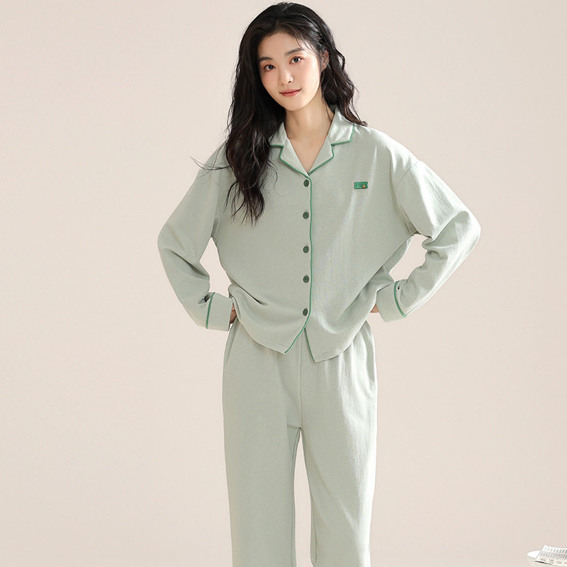 100%纯棉长袖长裤情侣睡衣男女士韩版新款高档全棉家居服可外穿冬