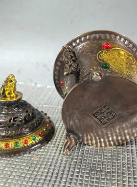 仿古鎏金双龙耳炉摆件做旧铜香炉室内装饰工艺品佛堂供奉礼佛