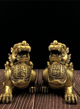 铜貔貅 黄铜财富貔貅摆件黄铜铜器工艺品