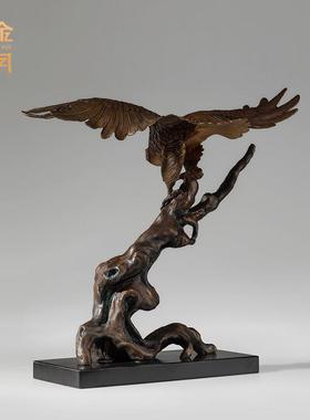 铜金岁月大鹏展翅老鹰黄铜摆件老板办公室书房前台桌面装饰工艺品