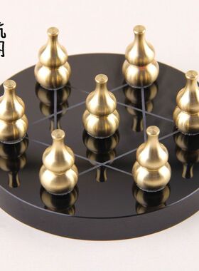 铜葫芦七a星阵摆件铜葫芦黑曜石底座七星阵黄铜实心小葫芦七星阵