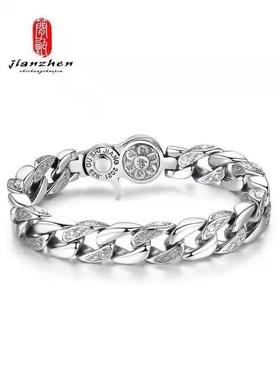 新款镀银手链男六字真言可旋转潮款宽版男士霸气个性大气复古手饰