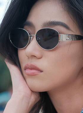 珂盾椭圆太阳镜2023新款女金属网红街拍太阳眼镜复古lisa同款拍照