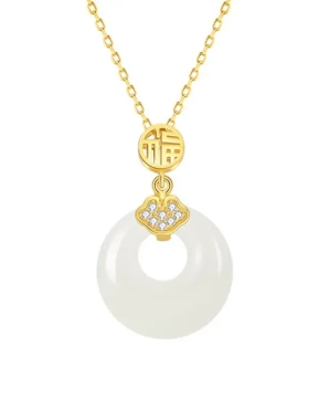 和田玉三生有杏项链女生s925纯银小众百搭高级感锁骨链