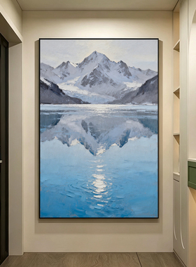 可班手绘油画雪山倒影客厅装饰画