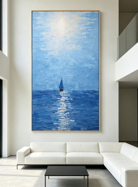 可班纯手绘油画海景帆船装饰挂画