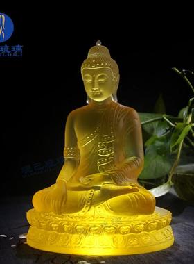 古法真琉璃释迦摩尼佛如来佛像玉佛本尊供奉摆件释迦牟尼佛三宝佛