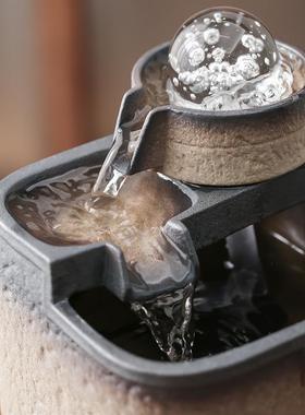 桌面小摆件流水生财风水轮小喷泉水晶球现代简约转动水景观送女生