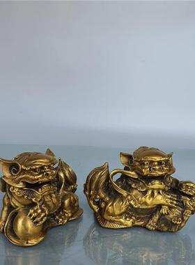 铜狮子摆件 铜福州狮摆件一对铜狮子摆件狮家居门口创意装饰摆设