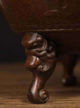 古玩铜器收藏 苏工黄铜雕花三足香炉 家居装饰创意礼品工艺品