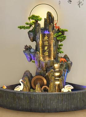 中式假山庭院花园鱼池水景客厅流水喷泉公司招财风水轮摆件装饰